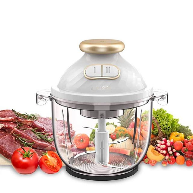 Electric Food Chopper,A-KISSEE 2.3L Food Processor 300W Meat Grinder with 8-Cup Glass Bowl for Meat,Vegetables,Fruits and Nuts,Fast & Slow 2 Speeds,4 Sharp Blades,BPA-Free (white)