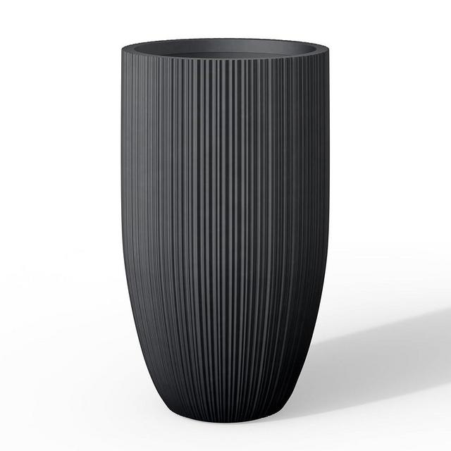 Kante 24 Inch Tall Round Concrete Planter, Large Indoor Outdoor Plant Pots with Drainage Hole and Rubber Plug, Modern Decorative Garden Pots for Home Patio Porch, Textured Black