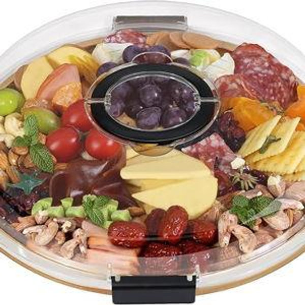 Round Charcuterie Board with Clear Lid, Travel Picnic Portable Cheese Board Charcuterie Boxes, Meat Fruit Serving Tray Platter, House Warming Gifts New Home, Gifts for Women