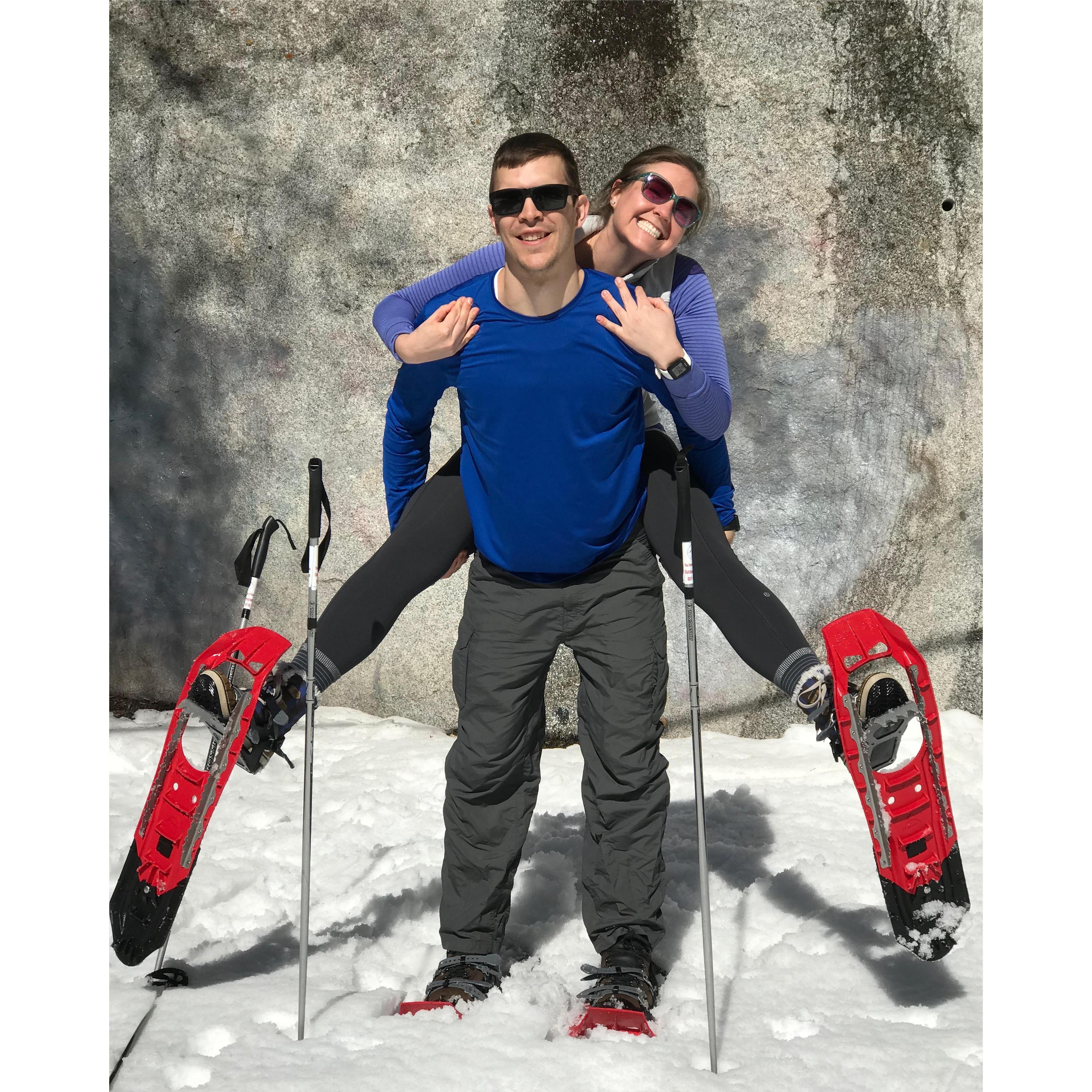 March 9, 2018: Thanks to their "couple friends" Dan and Alley, Joel and Madison were finally able to go snowshoeing for the first time!
