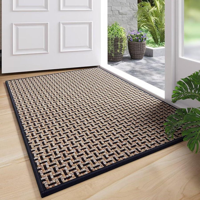 YDKGL Door Mat 17"x30", Dirt Resistant and Absorbent, Non-Slip Rubber Backing Floor Mats, Easy Clean Low-Profile Doormat for Entryway, Front Door, Inside Entrance, Black