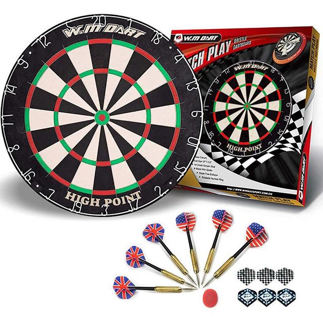 WIN.MAX 18" Bristle Dartboard Steel Tip Dart Board with Flights, Finger Grip Wax, Darts (18" Bristle Dartboard)