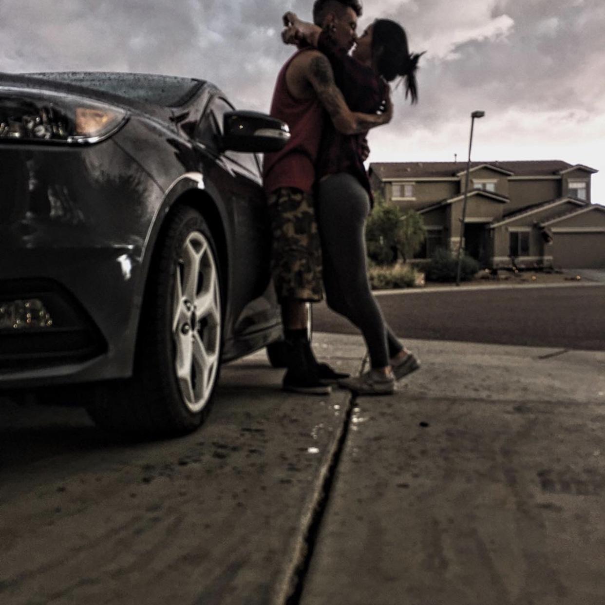 First kiss in the rain