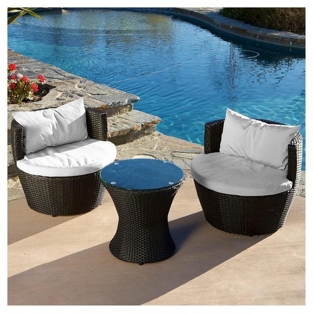 Kono 3pc Wicker Patio Chat Set - Black - Christopher Knight Home