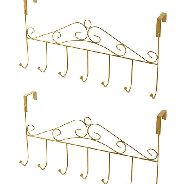 eywlwaar Gold Over The Door Hooks 7 Hanger Rack Heavy Decorative Metal Rack for Home Use Hats Coats Key Bag Clothes Scarfs Hooks (Golden)