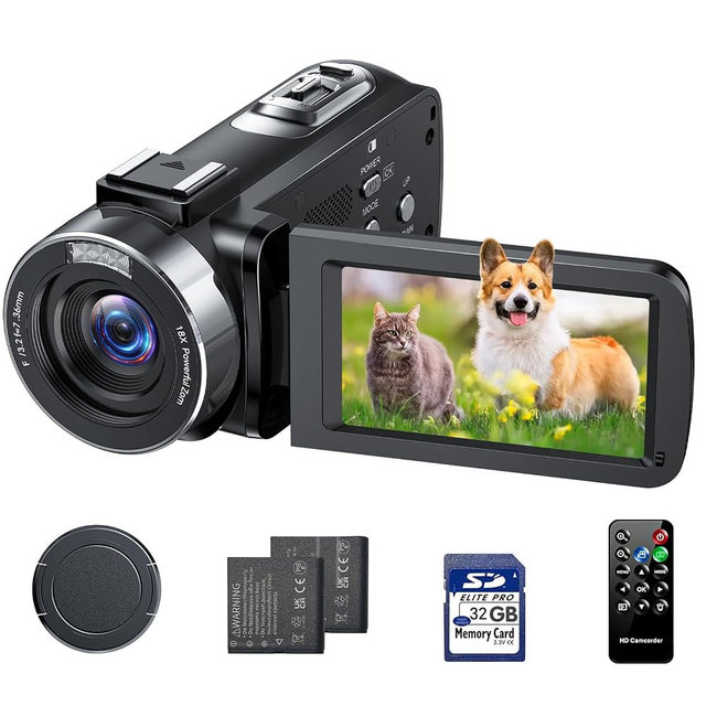 FIREFOTO Camcorder Video Camera 4K, 42MP Digital Camera for Vlogging, 3" 270° Rotating Screen 18X Digital Zoom Video Recorder for YouTube Beginners with Remote Control, 2 Batteries, 32GB SD Card