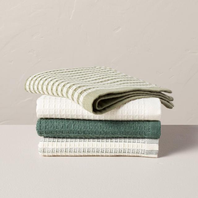 4pk Waffled Cotton Dish Cloth Set - Green Stripes - Hearth & Hand™ with Magnolia