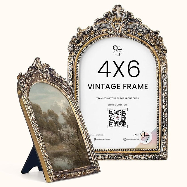97 Decor 4x6 Vintage Picture Frame - Ornate Gold Frame 4x6, Antique Photo Frames 4 x 6, Rustic Small Frames Retro Decorative Wall Hanging For Home