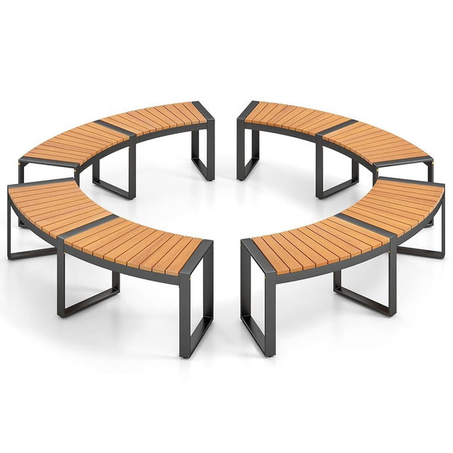 HAPPYGRILL Outdoor Curved Firepit Bench, Acacia Wood Firepit Bench with Metal Frame, Backless Loveseat for Patio, Porch, Garden, Deck, Yard, 800 LBS Max Load (4)