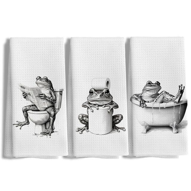 LUKIPOM Funny Bathroom Hand Towels Set of 3，Frog Gifts for Women,Frog Bathroom Decor,16x24 inch