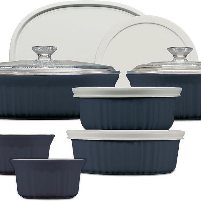 CorningWare Ceramic Bakeware Set with Lids, Chip and Crack Resistant Stoneware Baking Dish, Microwave, Dishwasher, Oven, Freezer and Fridge Safe, 12-Piece French Navy