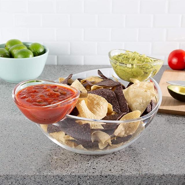 Chip and Dip Bowls-3 PC Appetizer Snack Serving Dishes-Indoor Outdoor Servingware for Chips, Salsa, Fruit, Veggies, Dips and More by Classic Cuisine