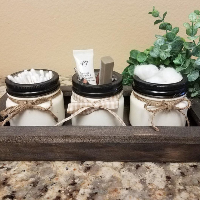 Bathroom Jar Set, Bathroom Organizer, Make-Up Holder, Cosmetic Holder, Rustic Bathroom Decor, Bathroom Decor, Painted Mason Jars, Gift