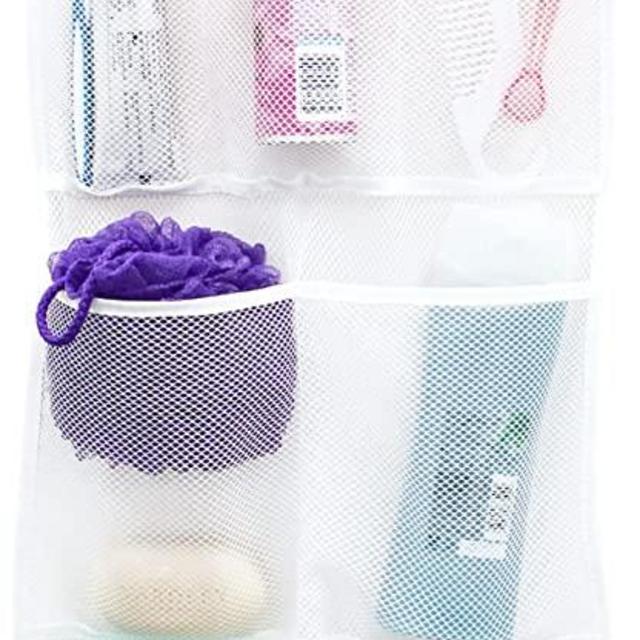 S&T INC. Shower Organizer with Quick Drying Mesh, Bathroom Caddy Organizer with 7 Pockets to Hold Toiletries, Shampoos, Soaps, and Loofahs, 14 Inch by 30 Inch, White, 1 Pack