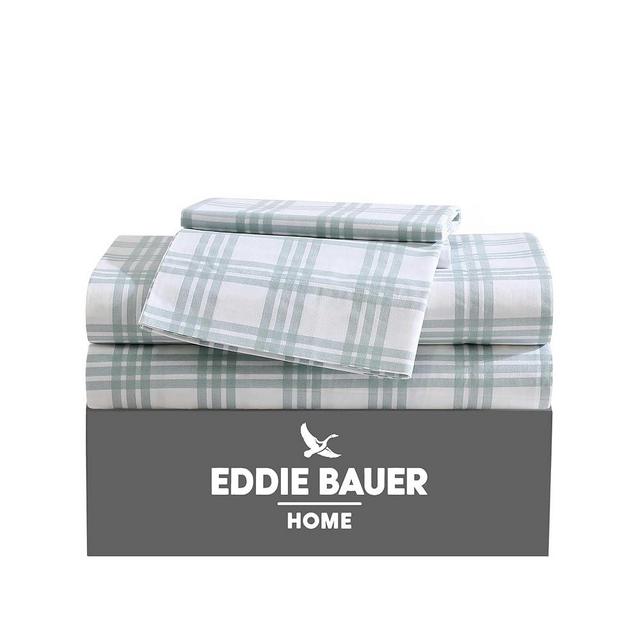 Eddie Bauer - King Sheets, Cotton Percale Bedding Set, Crisp & Cool Home Decor (Light Green Plaid, King)