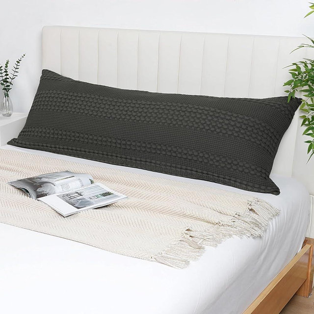 PHF 100% Cotton Waffle Body Pillowcase with Zipper, 1 Pack 20" X 54" Soft Breathable Skin-Friendly Pillow Sham, Decorative Waffle Weave Body Pillow Cover, No Filling, Black