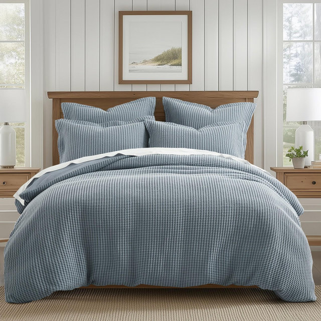 Mills Waffle Slate Blue Full/Queen Duvet Set - Levtex Home
