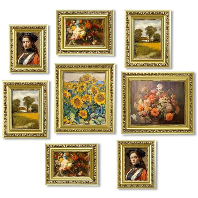 Novabright 8 Pcs Vintage Gold Picture Frames Antique Collage Photo Frame Set Wall Decor for Wall Mounting or Tabletop Display Collage Multi Sizes Including 8x10, 5x7, 4x6 for Gallery Living Room