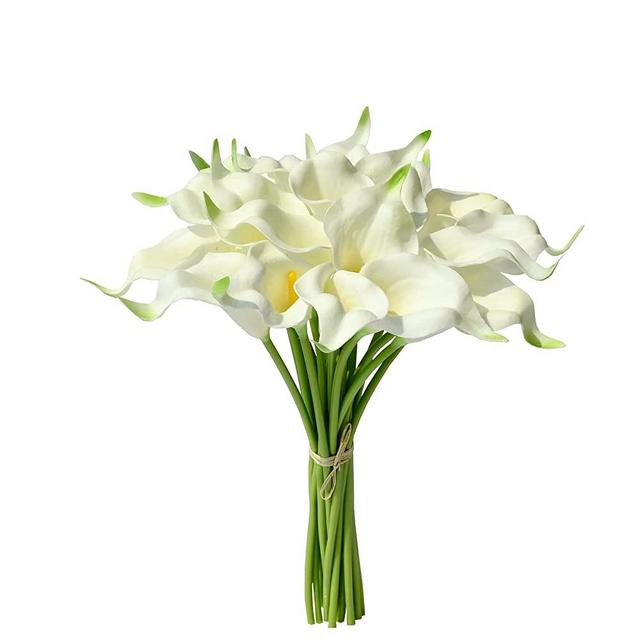 Mandy's 20pcs White Flowers Artificial Calla Lily Silk Flowers 13.4" for Home Kitchen & Wedding