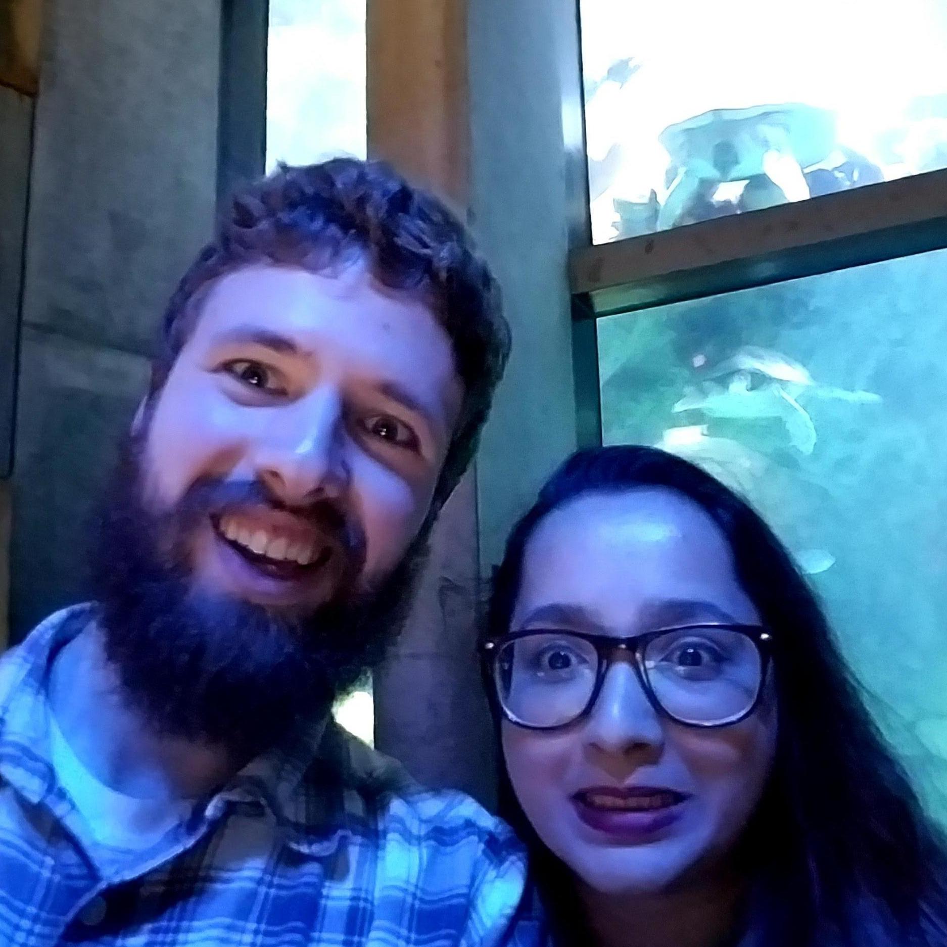 This is us at an aquarium (featuring a turtle).