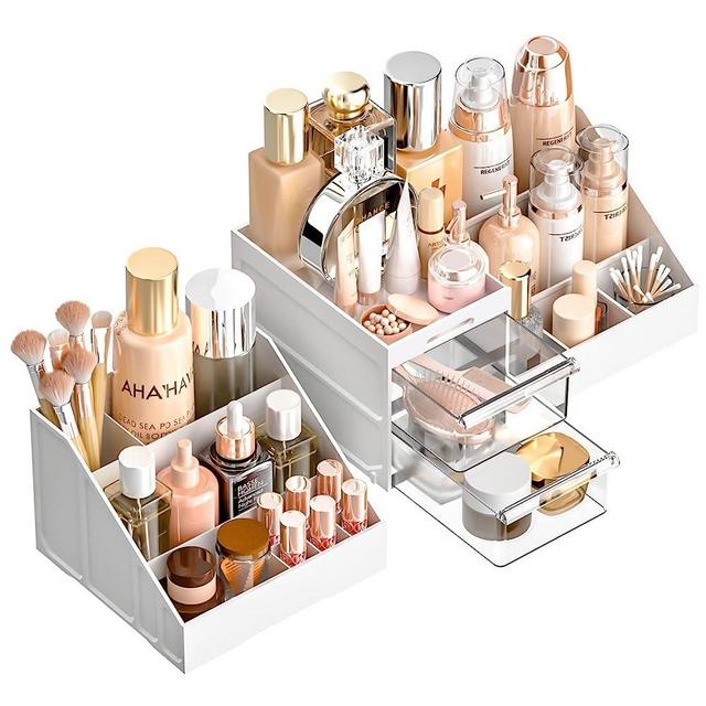 Makeup Organizer, Large Capacity Organizers, Make Up Organizers and Storage with Drawers, Makeup Organizer for Vanity for Makeup Brush, Nail Polish and Beauty Supplies White/Clear