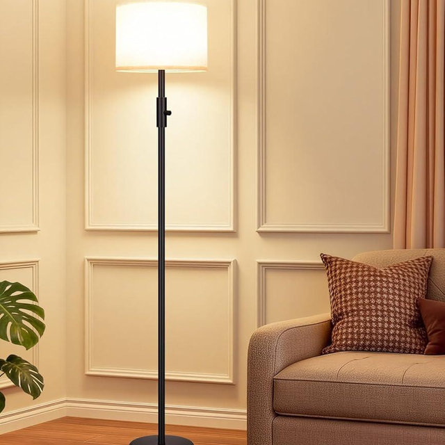 【Upgraded】 Dimmable Floor Lamp for Living Room, Modern Floor Lamps Simple Design with Linen Shade, Tall Standing Lamp for Bedroom Office Dining Room, Black Pole Lamp