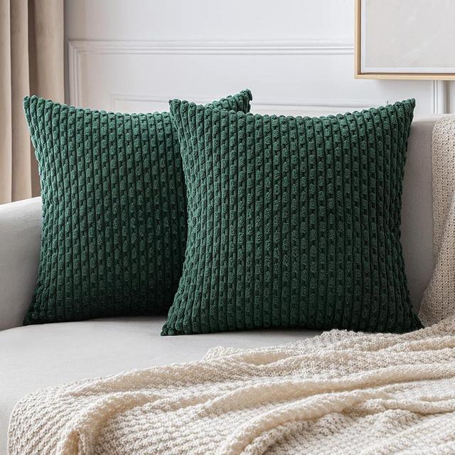 MIULEE Throw Pillow Covers Soft Corduroy Decorative Set of 2 Boho Striped Pillow Covers Pillowcases Farmhouse Home Decor for Christmas Couch Bed Sofa Living Room 18x18 Inch Army Green