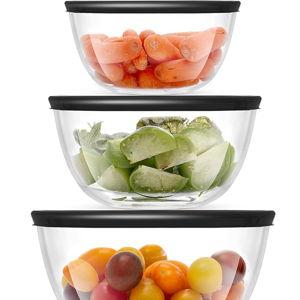 JoyJolt Kitchen Mixing Bowls - 8pc Glass with Lids Set, Black