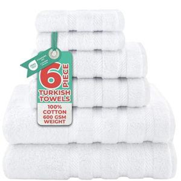 American Soft Linen Luxury 6 Piece Towel Set, 2 Bath Towels 2 Hand Towel 2 Washcloths, 600 GSM 100% Cotton Turkish Towels for Bathroom, White Towel Sets