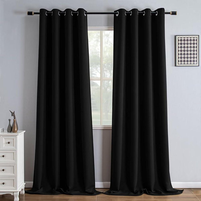 IGEMAEVE Black Blackout Curtains 108 Inch Length 2 Panels Set, Black Out Curtains for Bedroom 108 Inch Long, Grommet Energy Saving Room Darkening Drapes for Living Room Window(W52 x L108)