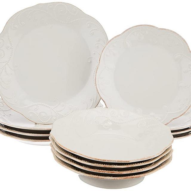 Lenox 890951 French Perle 12-Piece Plate & Bowl Dinnerware Set