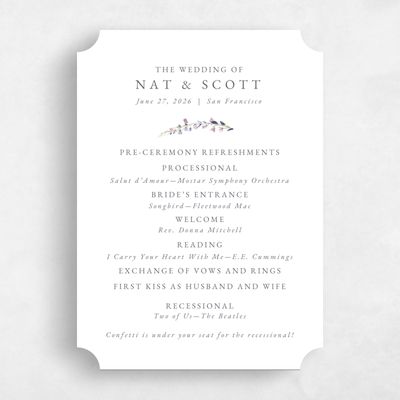 White Ticket Wedding Program - Dolce