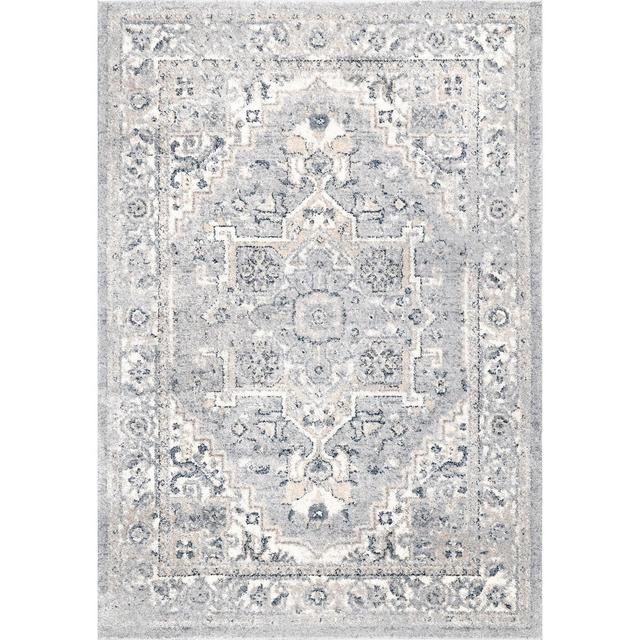 nuLOOM Gena Distressed Transitional Medallion Area Rug 8x10, Light Gray