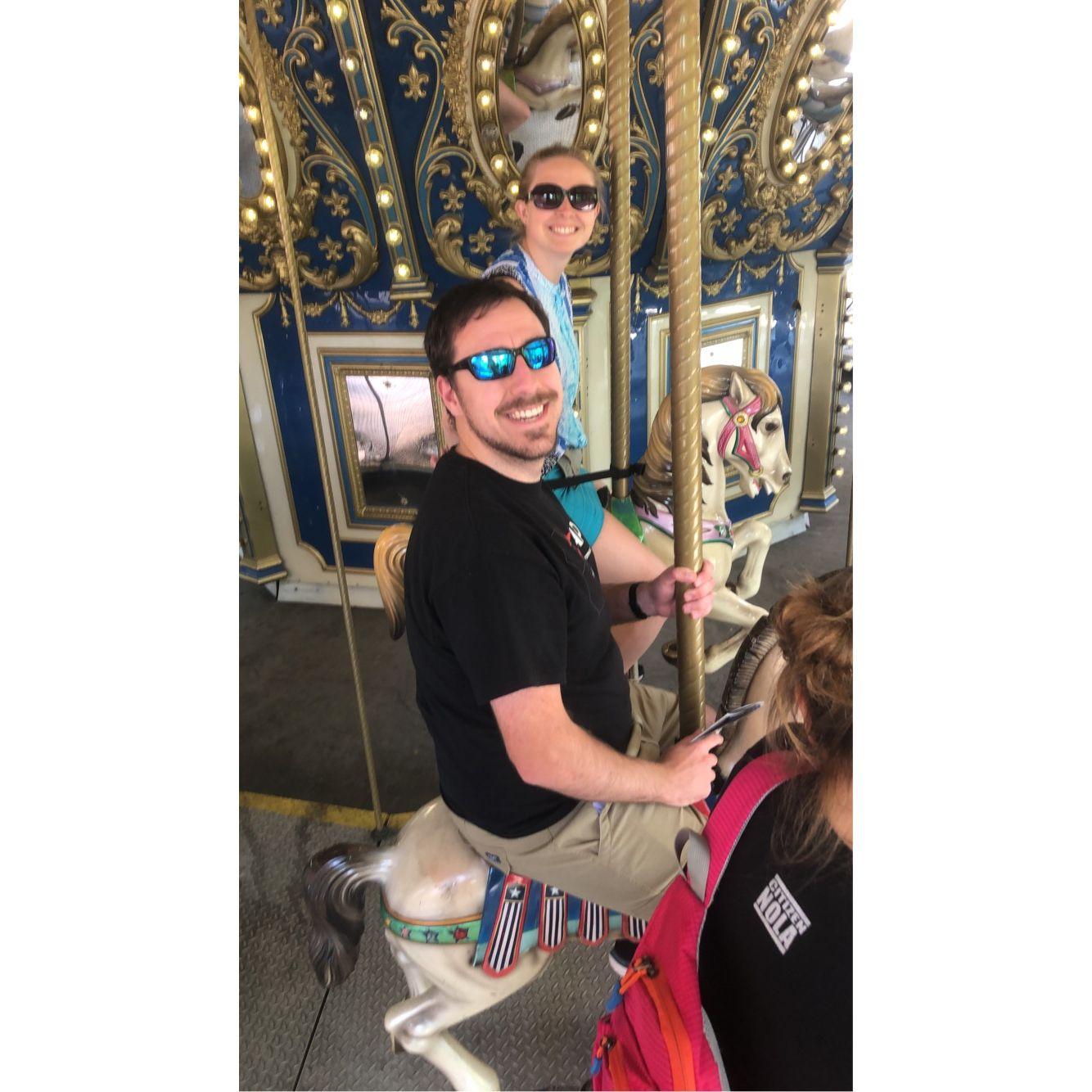 Mark's first carousel ride in Dollywood!