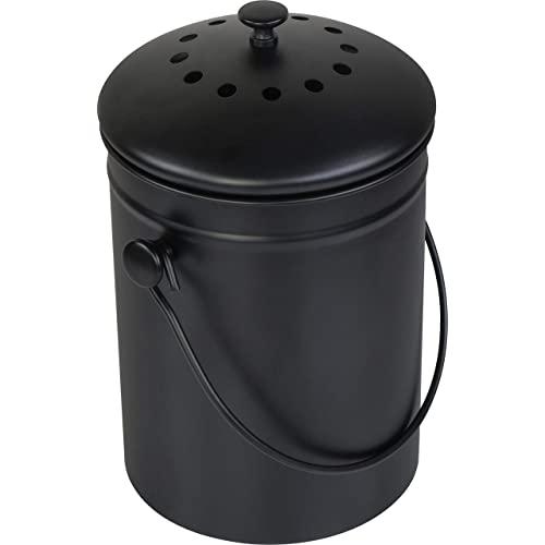 Utopia Kitchen Compost Bin for Kitchen Countertop - 1.3 Gallon Compost Bucket for Kitchen with Lid - Includes 1 Spare Charcoal Filter (Black)