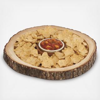 Acacia Bark Round Server with Dip Bowl