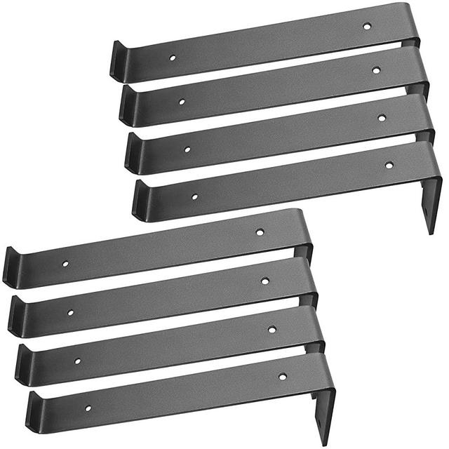 BATODA Shelf Brackets 12 inch (8 pcs) with Lip for DIY Floating Shelf - 8 Pack L Shelf Bracket Black 12 inches - Heavy Duty Hook Brackets for Shelves - Wall Mounted Support for DIY Open Shelving