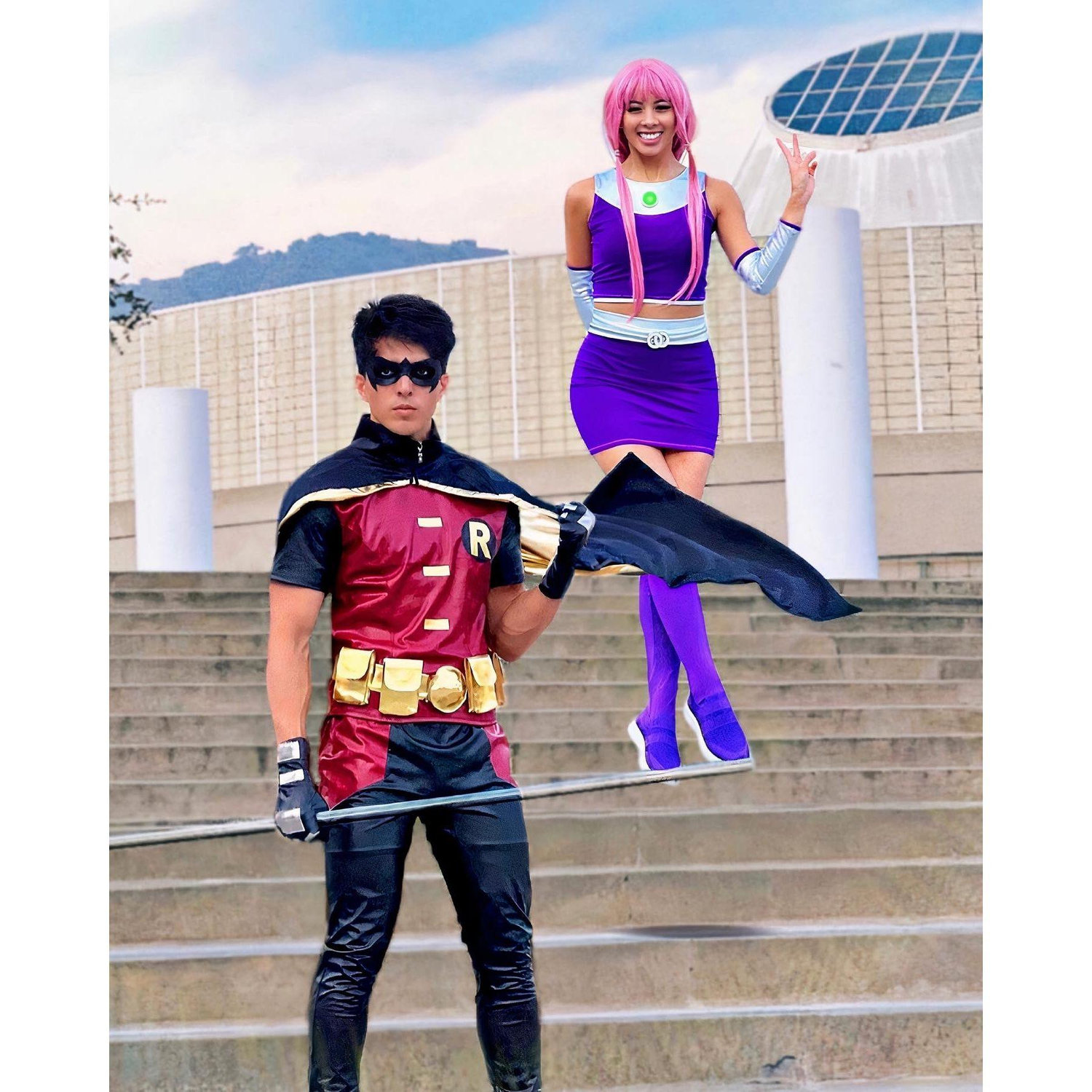 October 31, 2021 - They dressed up as Starfire and Robin from Teen Titans for Halloween! (Can you tell what their favorite holiday is?)