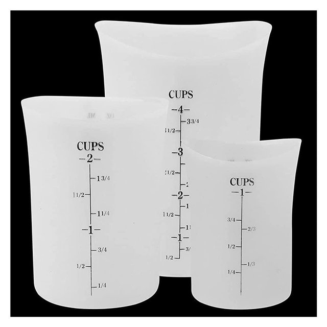 Szxc Silicone Flexible Nestable Measuring Cups Set for Epoxy Resin, Butter, Chocolate - 4 Cup + 2 Cup + 1 Cup - Melt Stir Squeeze & Pour - BPA Free - Standard & Metric Measurment Markings