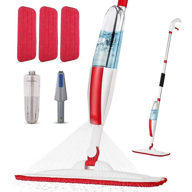 PANDA GRIP Spray Mops for Floor Cleaning Microfiber Spray Mop with 3 Washable Reusable Pads a Refillable Bottle and Scrubber Wet Dry Flat Mop with 360 Degree Swivel Head for Home Hardwood Laminate
