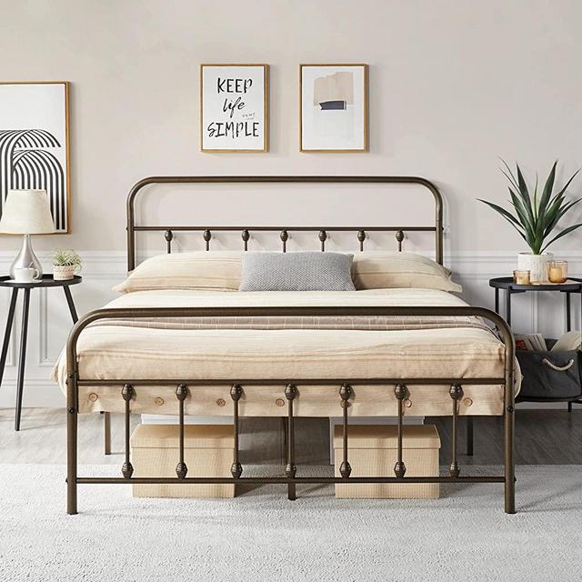 Yaheetech Classic Metal Platform Bed Frame Mattress Foundation with Victorian Style Iron-Art Headboard/Footboard/Under Bed Storage/No Box Spring Needed/Full Size Bronze