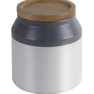 Jamie Oliver Food Storage Jar with Wooden Lid, Small Ceramic Kitchen Container, Gray