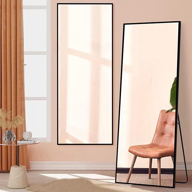 Full Length Mirror with Stand,64"x21" Black Floor Mirror Metal Framed for Wall Mounted Body Mirror Leaning Full Body Mirror Hanging Wall Mirror for Living Room Bedroom Entryway Dressing Mirror