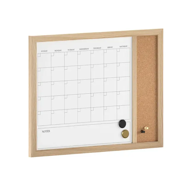 Martha Stewart Dry Erase Magnetic Monthly Calendar/Cork Board-Lt Natural Woodgrain Frame-24x18