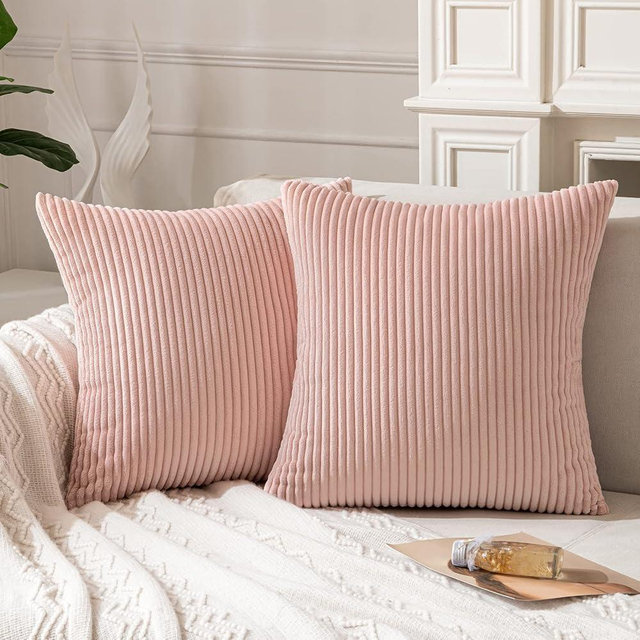 ANRODUO Pack of 2 Pink Throw Pillow Covers with Corduroy Cushion Case 18x18 Cute and Soft Boho Throw Pillow Covers Decorative Pillows Covers for Bed Couch Sofa and Living Room Euro Spring Home Decor