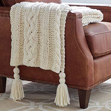 Stone & Beam Cozy Cable Knit Chunky Weave Throw Blanket, 60" x 50", Cream