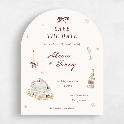 Beige Arch Wedding Save the Date - Moire Portrait