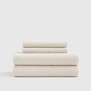 European Linen Stripe Sheet Set | Quince in Natural/White Mini Pinstripe