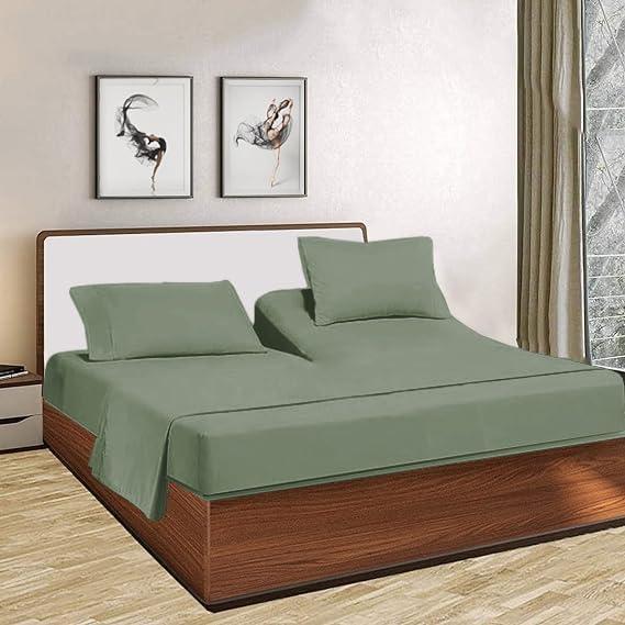 Split Top King (Adjustable, Flex Top King Size) 100% Egyptian Cotton 800 Thread Count 4Pcs Sheets for Sleep Number Bed, 15" Inch Deep Pocket - Split Down 34 inches from The top - Sage Solid