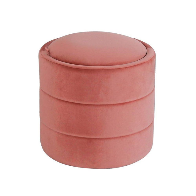 HomePop Storage Round Ottomanwith Removable Lid Home Décor|Upholstered Round Velvet Foot Rest Ottoman - Blush Pink Velvet